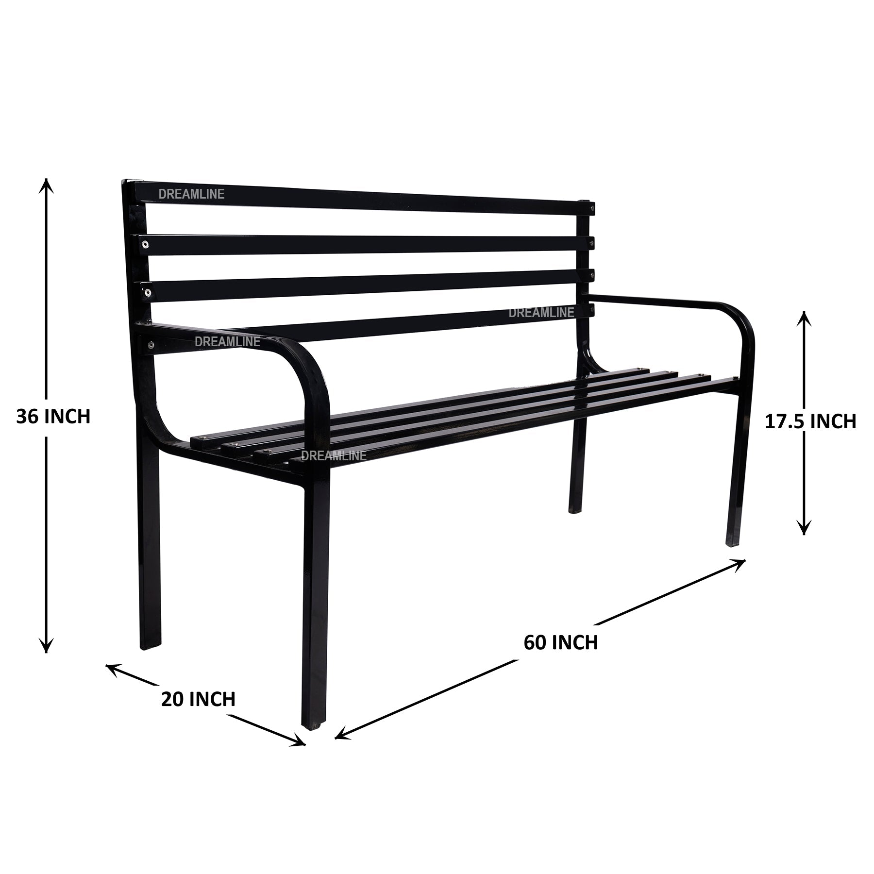 Faam Metal 3 Seater Garden Bench for Outdoor Park - (Black)