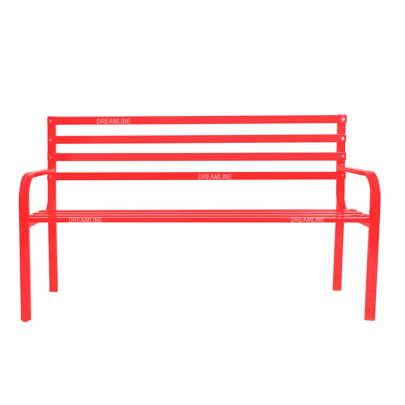 Clever Metal 3 Seater Garden Bench for Outdoor Park - (Red)