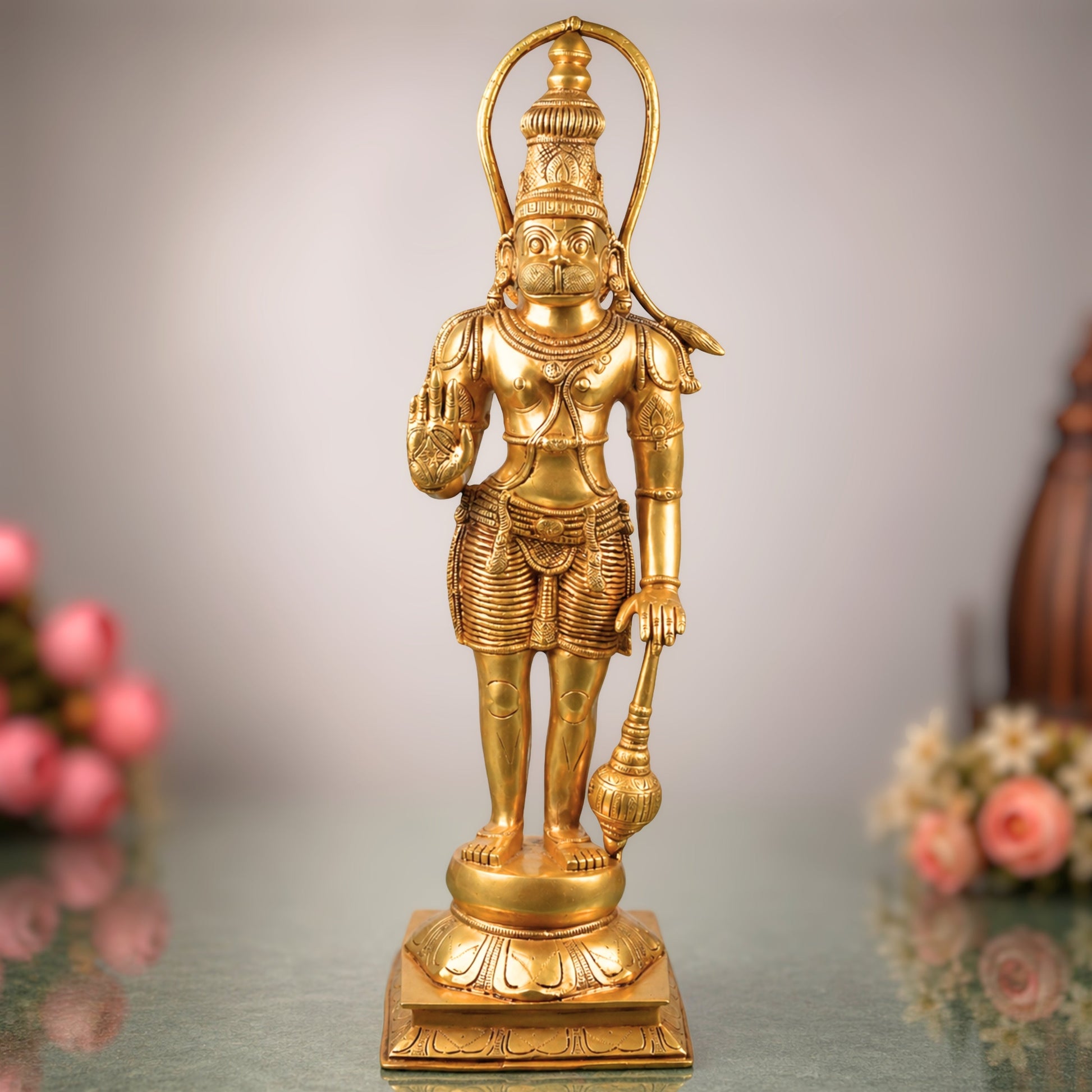 Brass Hanuman Murti Bajrangbali Sankatmochan Anjaneya Maruti Ram Bhakt Idol Statue for Pooja Decor 70 cm, Gold, 27.5 Inch, 1 Piece