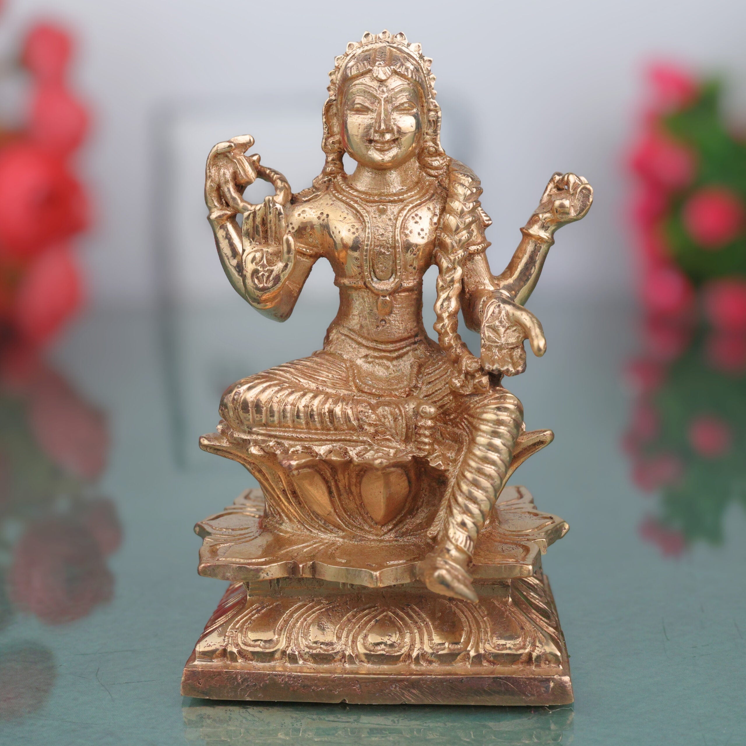 Bronze Balambika Idol, Bala Tripurasundari, Sri Bala Devi Lalithambika Parameshwari Amman Murti for Home Temple Pooja Decor, Gold, 4.5 Inch, 1 Piece