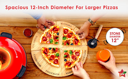 Wonderchef Regalia Pizza Maker | Crispy Pizzas in 5 Minutes with Rapid Cooking over 450°C | Wood-Fired Pizza-Like Taste | Lava Stone Base for Golden Crust | 1200W, 12-in Diameter | 2-Year Warranty