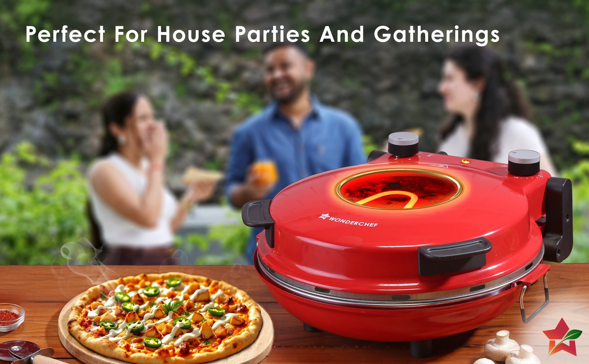Wonderchef Regalia Pizza Maker | Crispy Pizzas in 5 Minutes with Rapid Cooking over 450°C | Wood-Fired Pizza-Like Taste | Lava Stone Base for Golden Crust | 1200W, 12-in Diameter | 2-Year Warranty