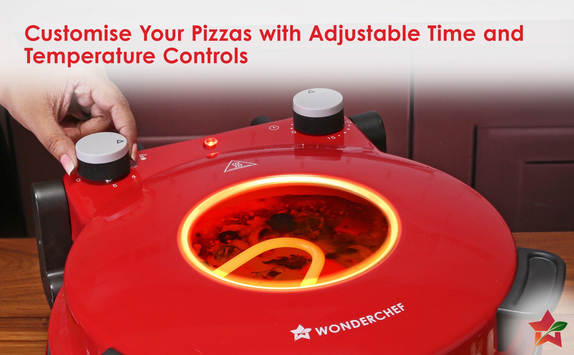 Wonderchef Regalia Pizza Maker | Crispy Pizzas in 5 Minutes with Rapid Cooking over 450°C | Wood-Fired Pizza-Like Taste | Lava Stone Base for Golden Crust | 1200W, 12-in Diameter | 2-Year Warranty