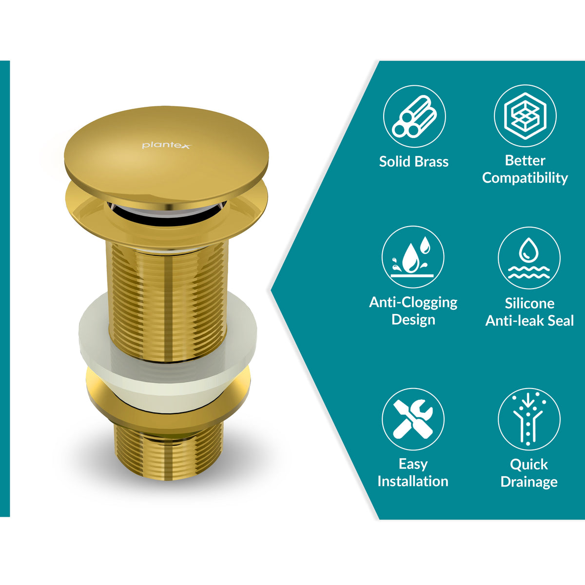 Plantex Solid Brass 3 Inch Waste Coupling for Wash Basin/Full Thread Basin Waste Coupling Gold- Pack of 1 (PVD Gold)-4