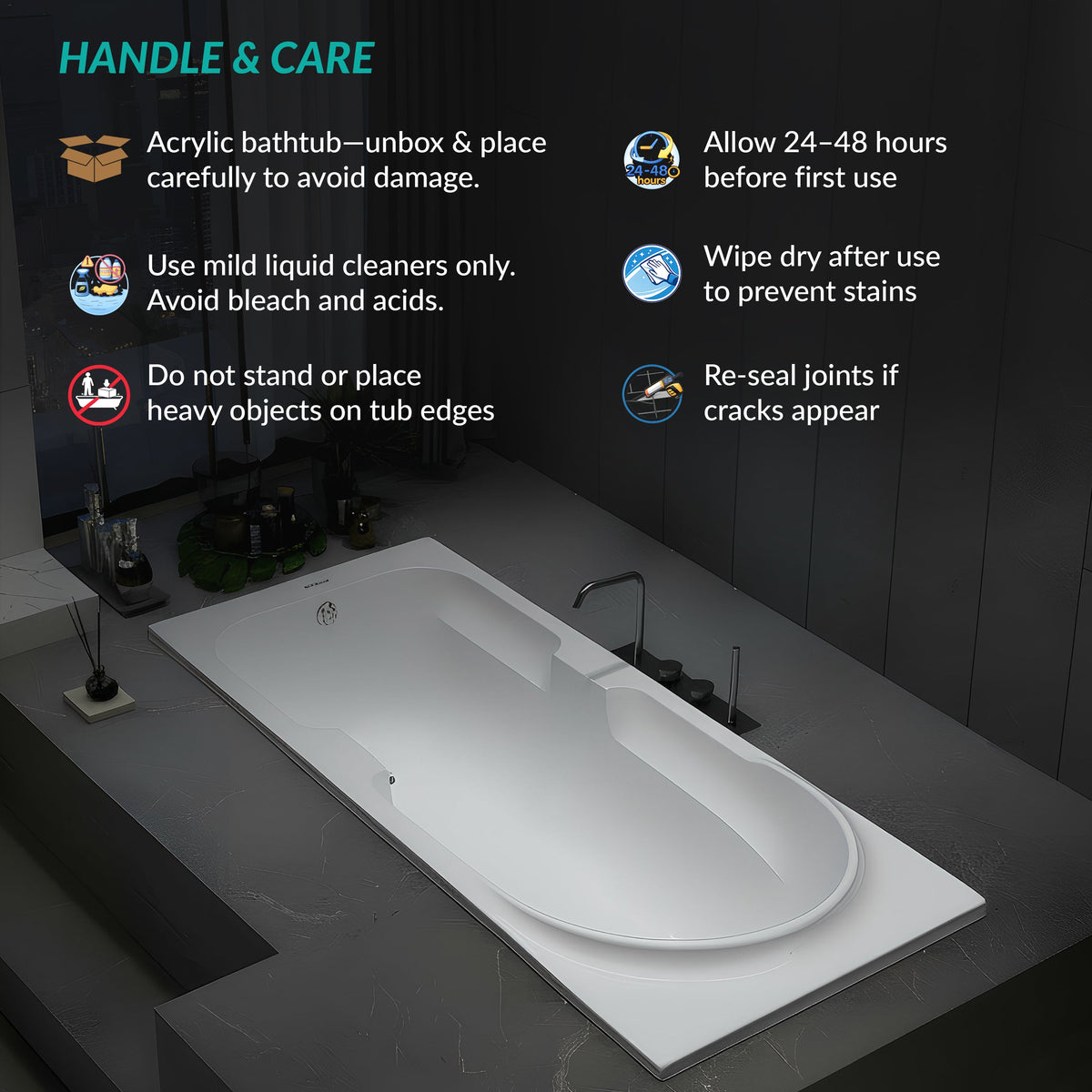 Plantex Bathtub For Bathroom/Bath tub for Adults/Deep Soaker Bathtub with Overflow and Waste Coupling Accessories (White - 1670 mm)-5