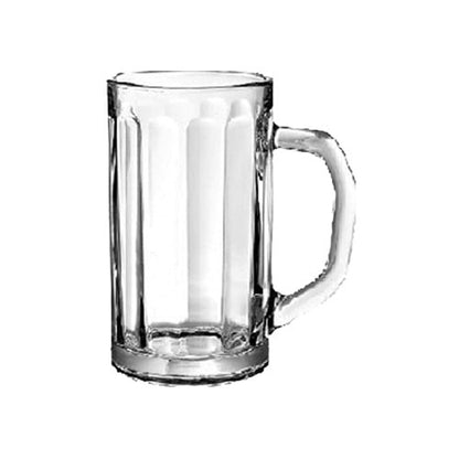 400ml Glass Beer Mugs with Handle | Classic Straight Line Designing on Mug | Crystal Clear Glass Beer Mug for All Type of Drinks (Transparent_400ml), Set of - (2)