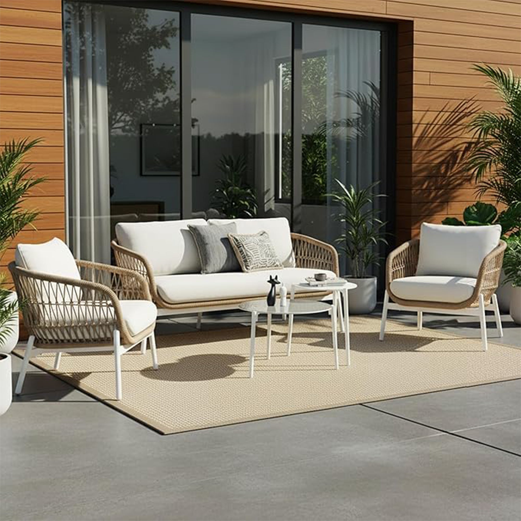 Seibi Outdoor Garden Balcony Sofa Set 2 Seater , 2 Single Seater 2 Center Table Set Braided and Rope