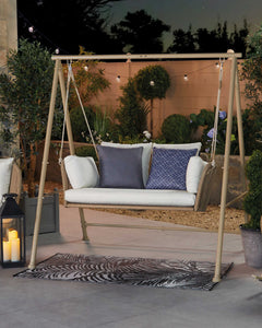 Sirena Double Seater Hanging Swing With Stand For Balcony , Garden Swing (White +Tan)