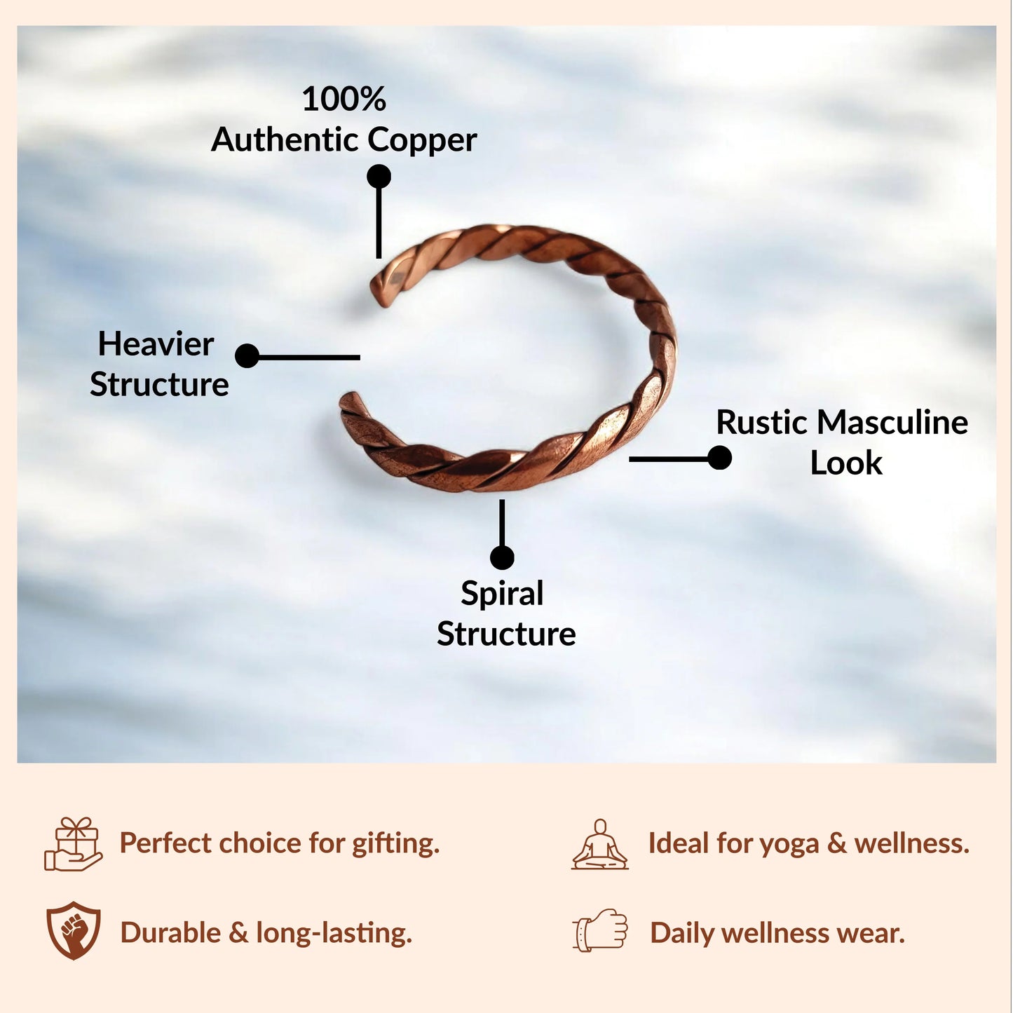 Pure Copper Bangle with Magnet Handcrafted Bangle