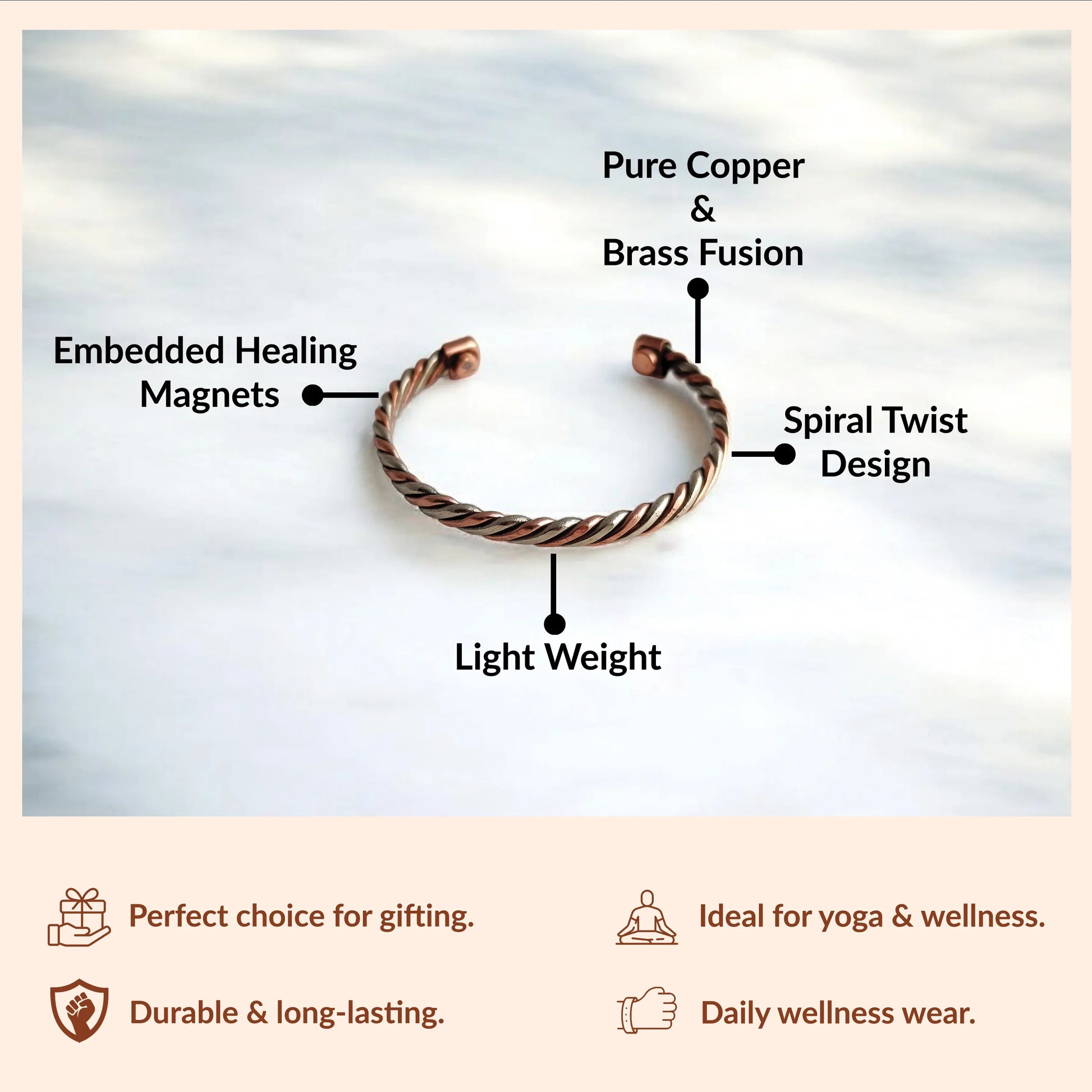 Copper Brass Fashionable Spiral Unisex Kada for Wellness & Gifting