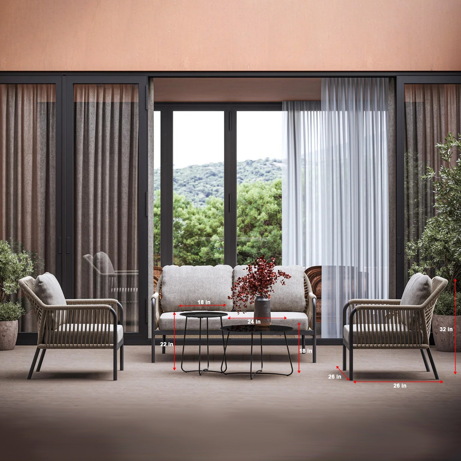 Morvos Outdoor Garden Balcony Sofa Set 2 Seater,2 Single seater and 2 Center Table Set (Tan)