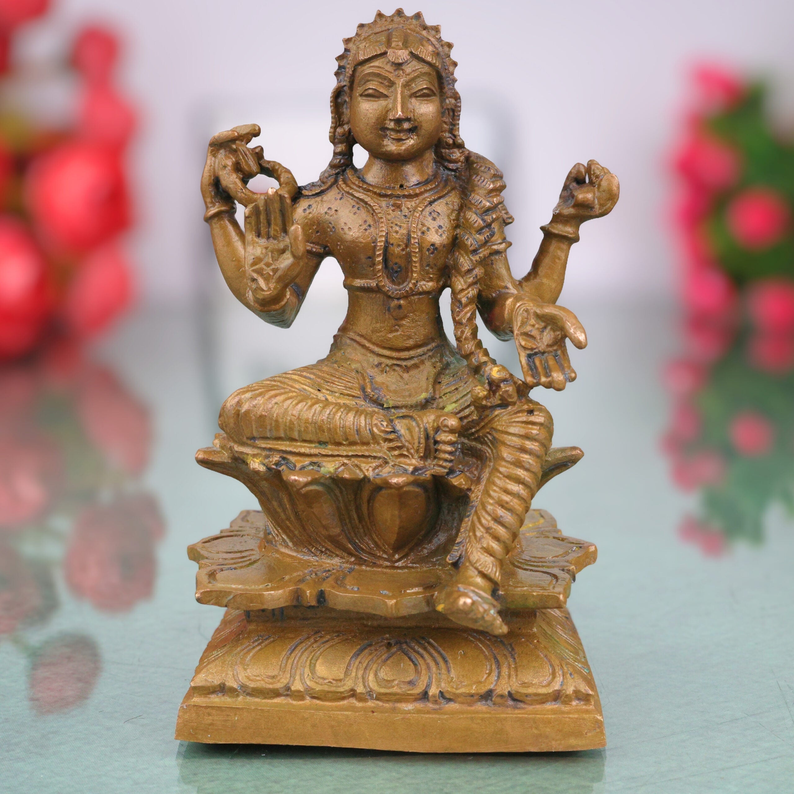 Bronze Balambika Idol, Bala Tripura Sundari, Bala Lalithambika Parameshwari Rajarajeshwari Amman Chola Style Kanchu Kansya Devi Sculpture for Home Temple Pooja, Brown, 4.5 Inch, 1 Piece