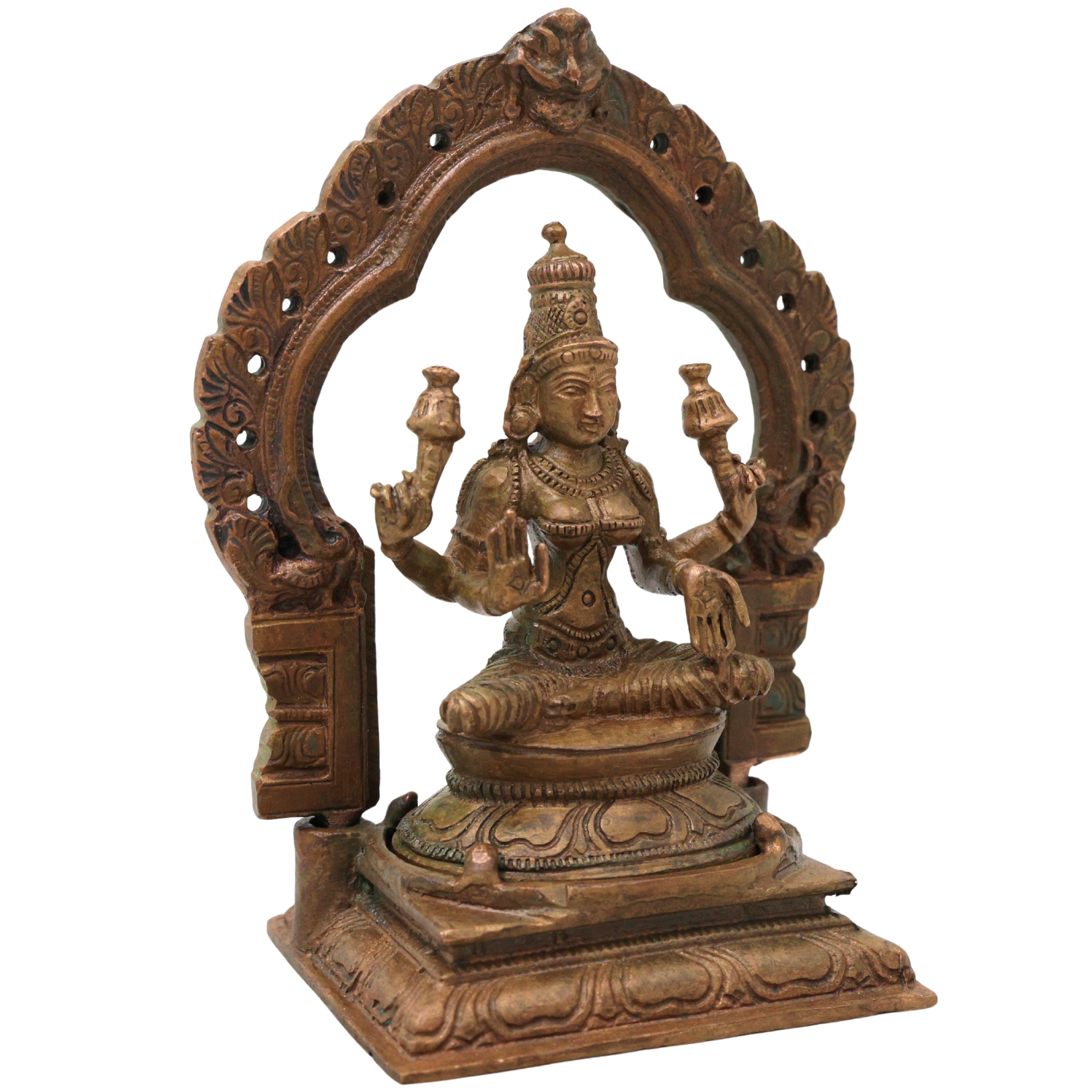 Bronze Mahalakshmi Idol Sri Lakshmi Devi Murti Kamala Narayani Ashtalakshmi Panchaloha Style Statue for Pooja Home Decor & Prosperity, Brown, 5 Inch, 1 Piece