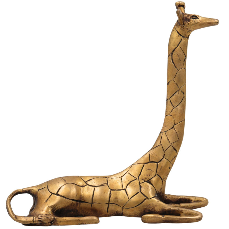 Brass Exquisite Giraffe Idol Statue | Handcrafted Peetal & Pittal Giraffe Figurine, Home Decor Showpiece, Ashtadhatu & Velli Aluminiyam Giraffe Sculpture,Gold, 9.5 Inch, 1 Piece