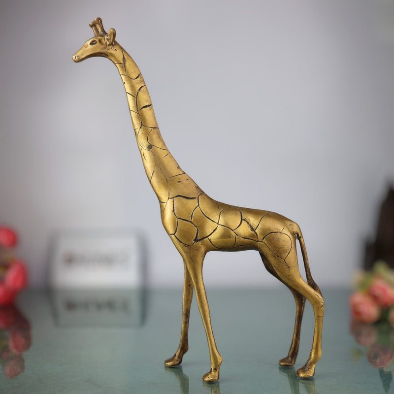 Brass Giraffe Idol – Handcrafted Peetal, Pittal & Ashtadhatu Giraffe Sculpture for Home Decor, Showpiece & Collectorss,Gold, 15 Inch, 1 Piece