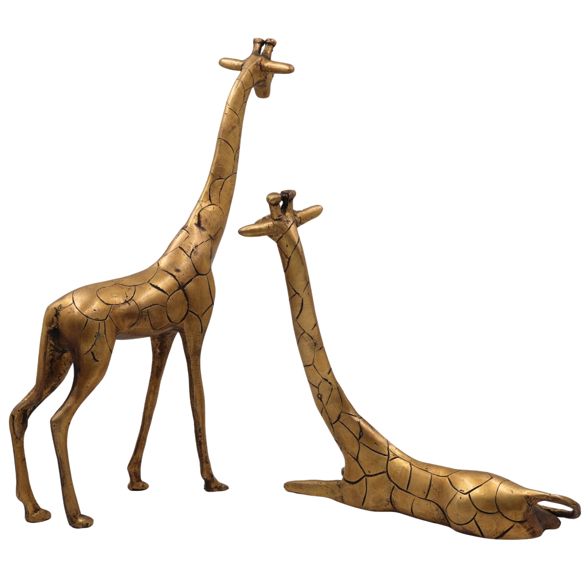 Handcrafted Brass Giraffe Idol Pair – Peetal, Pittal, Hittale Sculpture Inspired by Navagunjara for Home, Office & Temple Decor,Gold, 15 Inch, 1 Piece