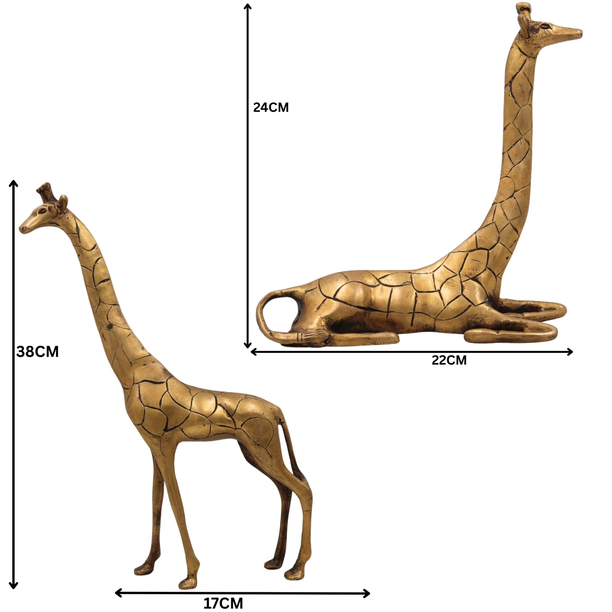 Handcrafted Brass Giraffe Idol Pair – Peetal, Pittal, Hittale Sculpture Inspired by Navagunjara for Home, Office & Temple Decor,Gold, 15 Inch, 1 Piece