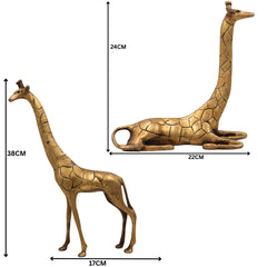 Handcrafted Brass Giraffe Idol Pair – Peetal, Pittal, Hittale Sculpture Inspired by Navagunjara for Home, Office & Temple Decor,Gold, 15 Inch, 1 Piece