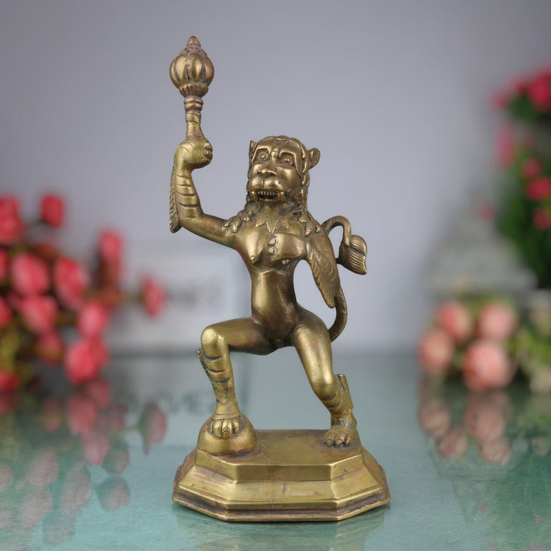 Brass Narasimha Swamy Idol, Yoga-Narasimha Murti, Lord Narasingha Statue for Pooja Room, Home, Temple & Office, Gold, 11 Inch, 1 Piece