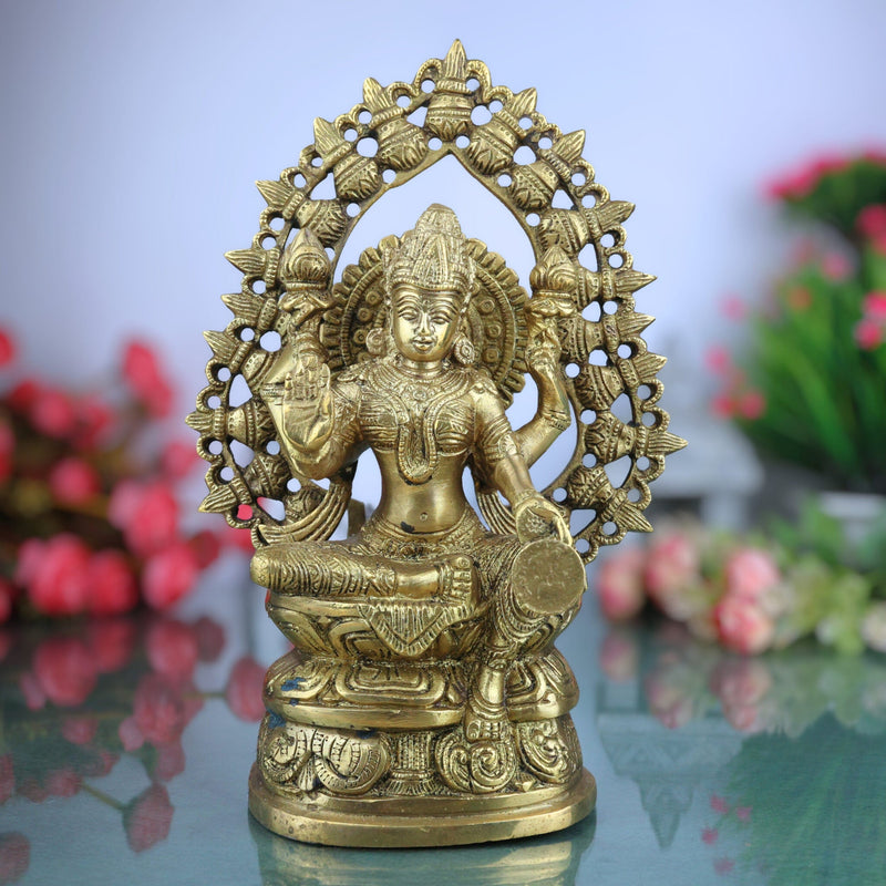 Handcrafted Brass Mahalakshmi Idol | Shri Lakshmi Devi Murti for Pooja Room, Gajalakshmi Kamala Statue for Home Temple & Diwali Decor,Gold, 11 Inch, 1 Piece