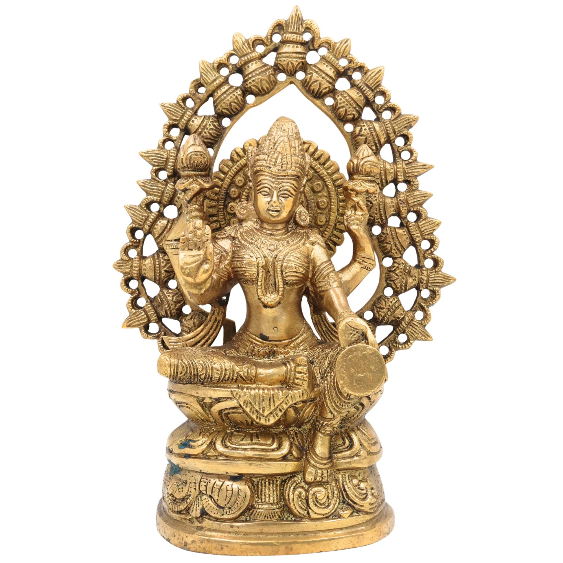 Handcrafted Brass Mahalakshmi Idol | Shri Lakshmi Devi Murti for Pooja Room, Gajalakshmi Kamala Statue for Home Temple & Diwali Decor,Gold, 11 Inch, 1 Piece