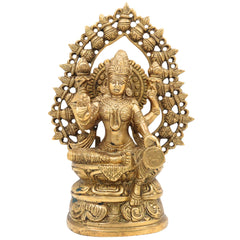 Handcrafted Brass Mahalakshmi Idol | Shri Lakshmi Devi Murti for Pooja Room, Gajalakshmi Kamala Statue for Home Temple & Diwali Decor,Gold, 11 Inch, 1 Piece