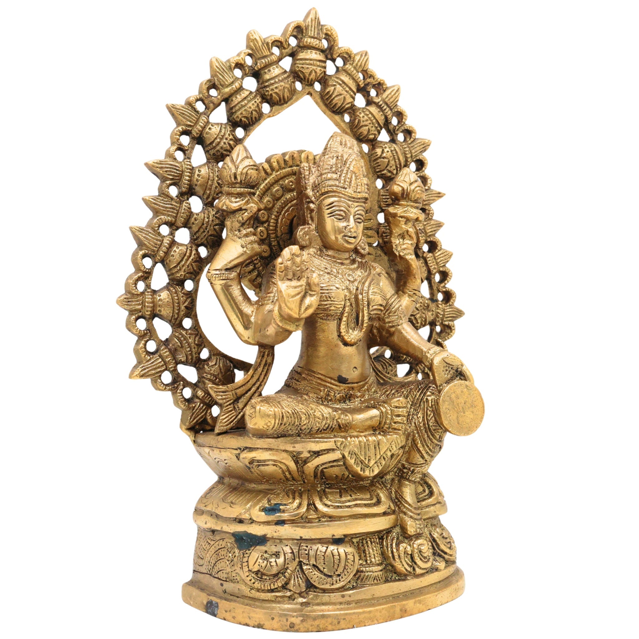 Handcrafted Brass Mahalakshmi Idol | Shri Lakshmi Devi Murti for Pooja Room, Gajalakshmi Kamala Statue for Home Temple & Diwali Decor,Gold, 11 Inch, 1 Piece