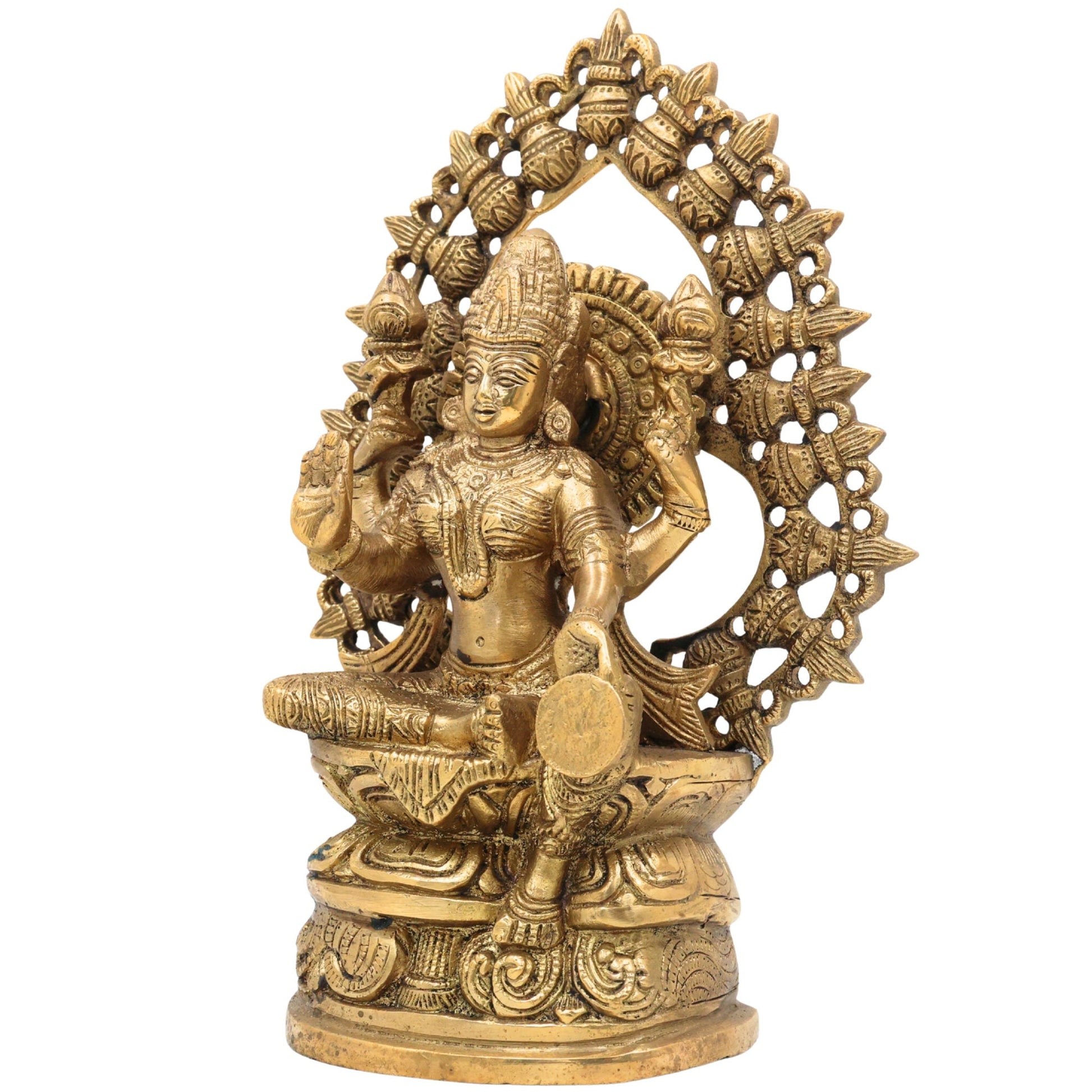 Handcrafted Brass Mahalakshmi Idol | Shri Lakshmi Devi Murti for Pooja Room, Gajalakshmi Kamala Statue for Home Temple & Diwali Decor,Gold, 11 Inch, 1 Piece