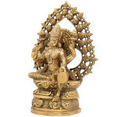 Handcrafted Brass Mahalakshmi Idol | Shri Lakshmi Devi Murti for Pooja Room, Gajalakshmi Kamala Statue for Home Temple & Diwali Decor,Gold, 11 Inch, 1 Piece