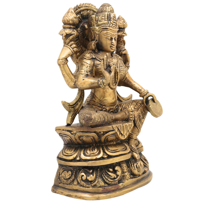 Handcrafted Brass Maha Lakshmi Idol | Shri Kamala Devi | Ashta Lakshmi Sculpture for Pooja, Home Temple, and Vastu Decor, Gold, 9 Inch, 1 Piece