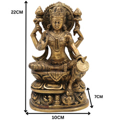 Handcrafted Brass Maha Lakshmi Idol | Shri Kamala Devi | Ashta Lakshmi Sculpture for Pooja, Home Temple, and Vastu Decor, Gold, 9 Inch, 1 Piece