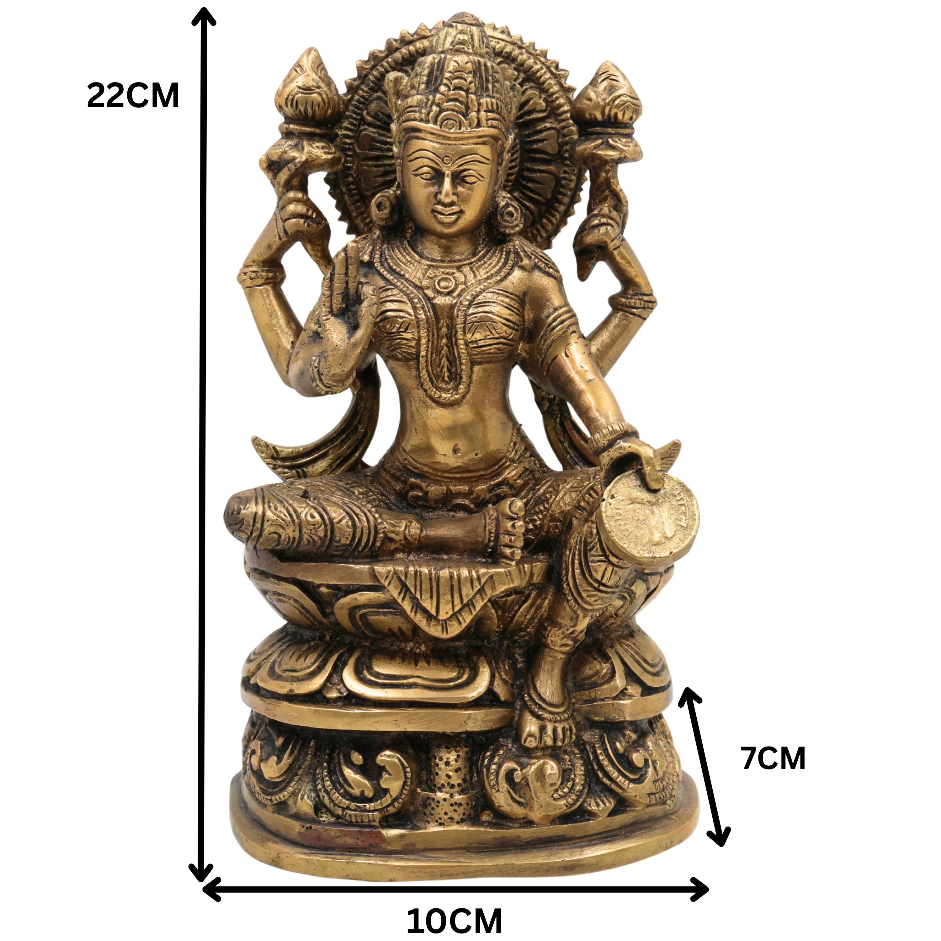 Handcrafted Brass Maha Lakshmi Idol | Shri Kamala Devi | Ashta Lakshmi Sculpture for Pooja, Home Temple, and Vastu Decor, Gold, 9 Inch, 1 Piece