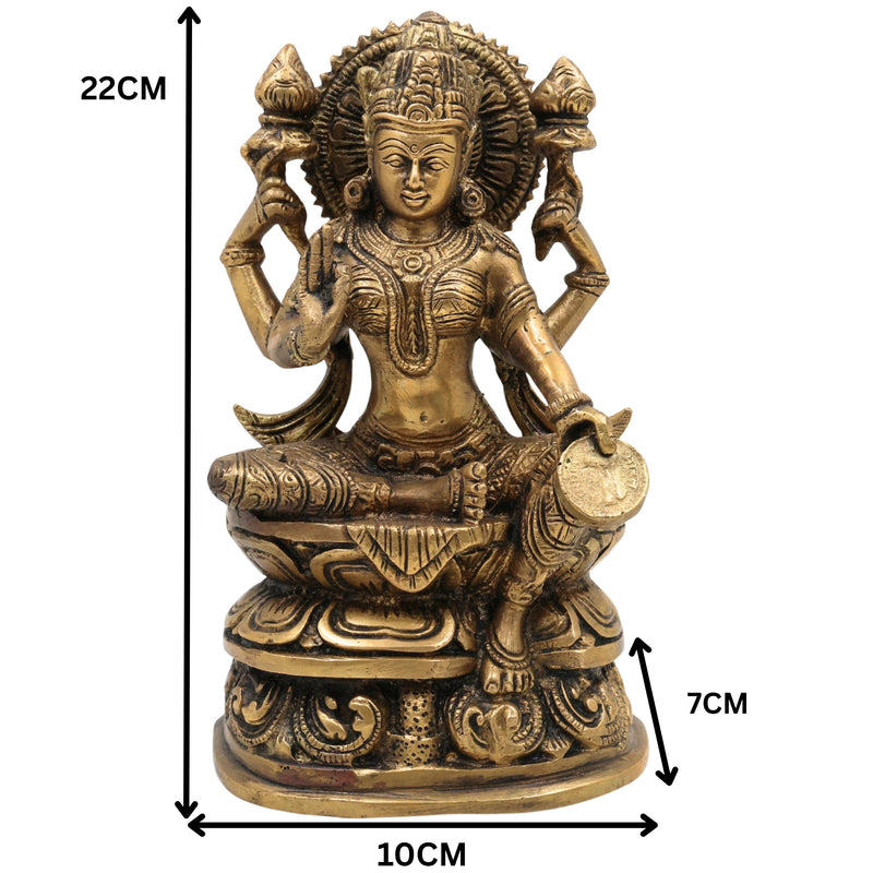 Handcrafted Brass Maha Lakshmi Idol | Shri Kamala Devi | Ashta Lakshmi Sculpture for Pooja, Home Temple, and Vastu Decor, Gold, 9 Inch, 1 Piece