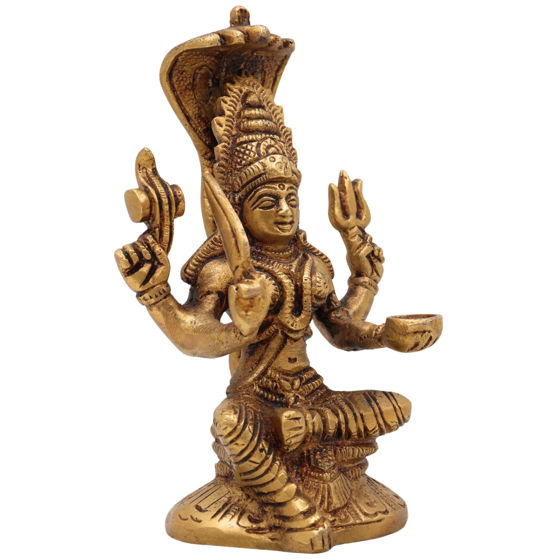 Brass Mariamman Idol, Mariyamma Devi Vigraham, Muthu Mariamman Murti, Samayapuram Amman Statue, Peetal Hindu Goddess Decor, Gold, 6 Inch, 1 Piece