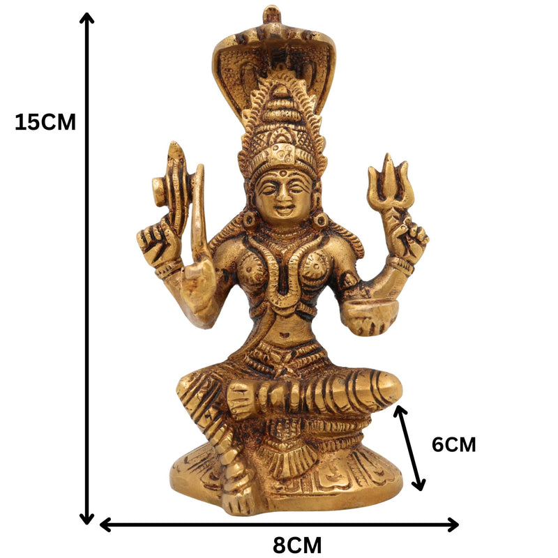 Brass Mariamman Idol, Mariyamma Devi Vigraham, Muthu Mariamman Murti, Samayapuram Amman Statue, Peetal Hindu Goddess Decor, Gold, 6 Inch, 1 Piece