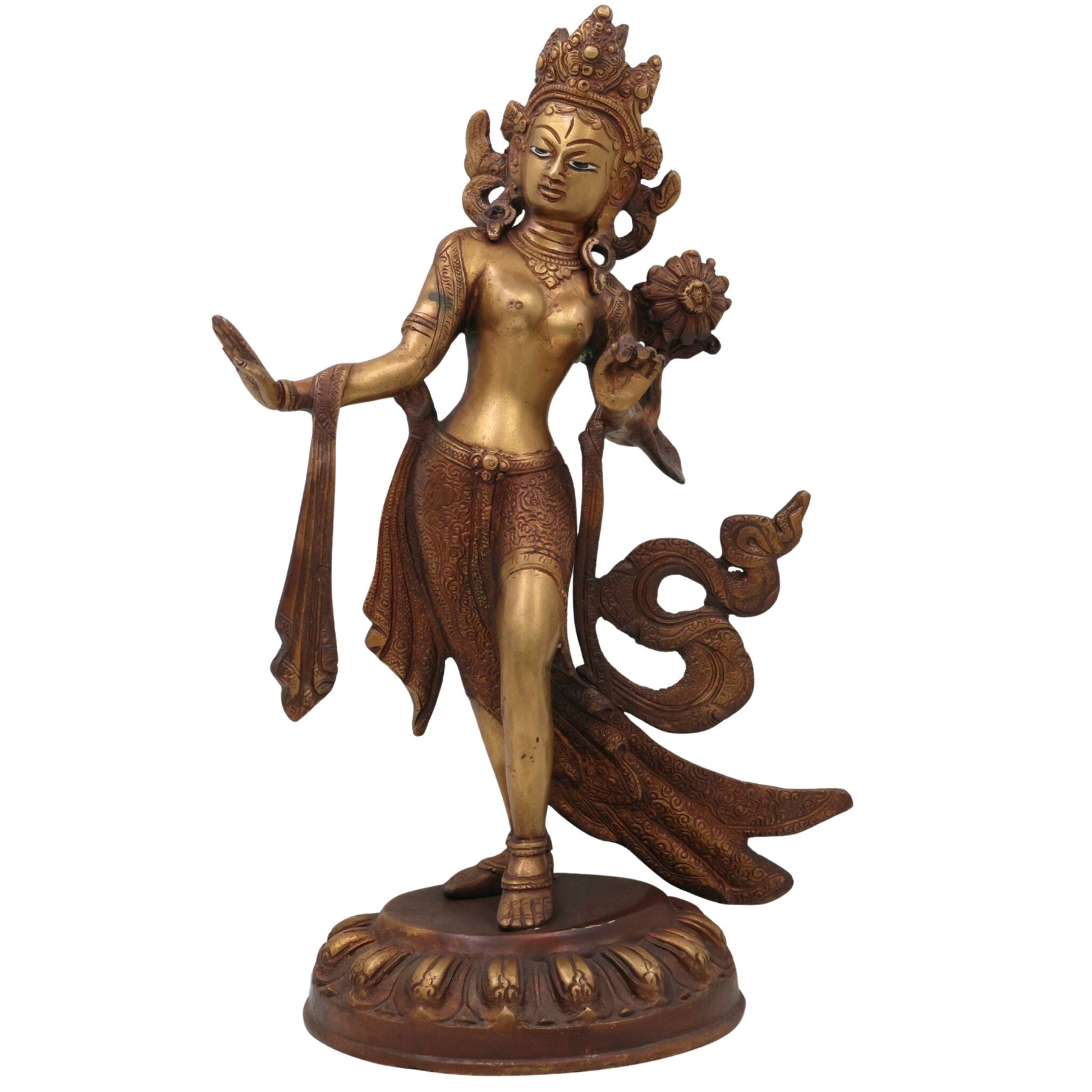 Handcrafted Brass Tibetan Tara Maa Idol | Green Tara | White Tara | Tara Devi Mata Murti Vigraha Moorti Sculpture for Pooja, Home Temple & Gifts, Gold, 15 Inch, 1 Piece
