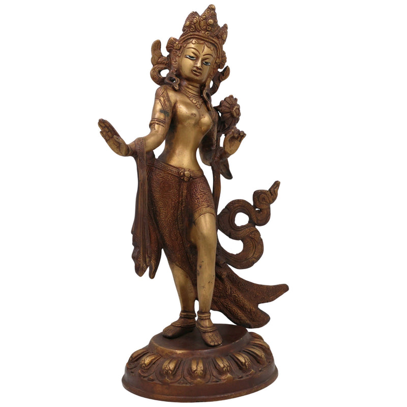Handcrafted Brass Tibetan Tara Maa Idol | Green Tara | White Tara | Tara Devi Mata Murti Vigraha Moorti Sculpture for Pooja, Home Temple & Gifts, Gold, 15 Inch, 1 Piece