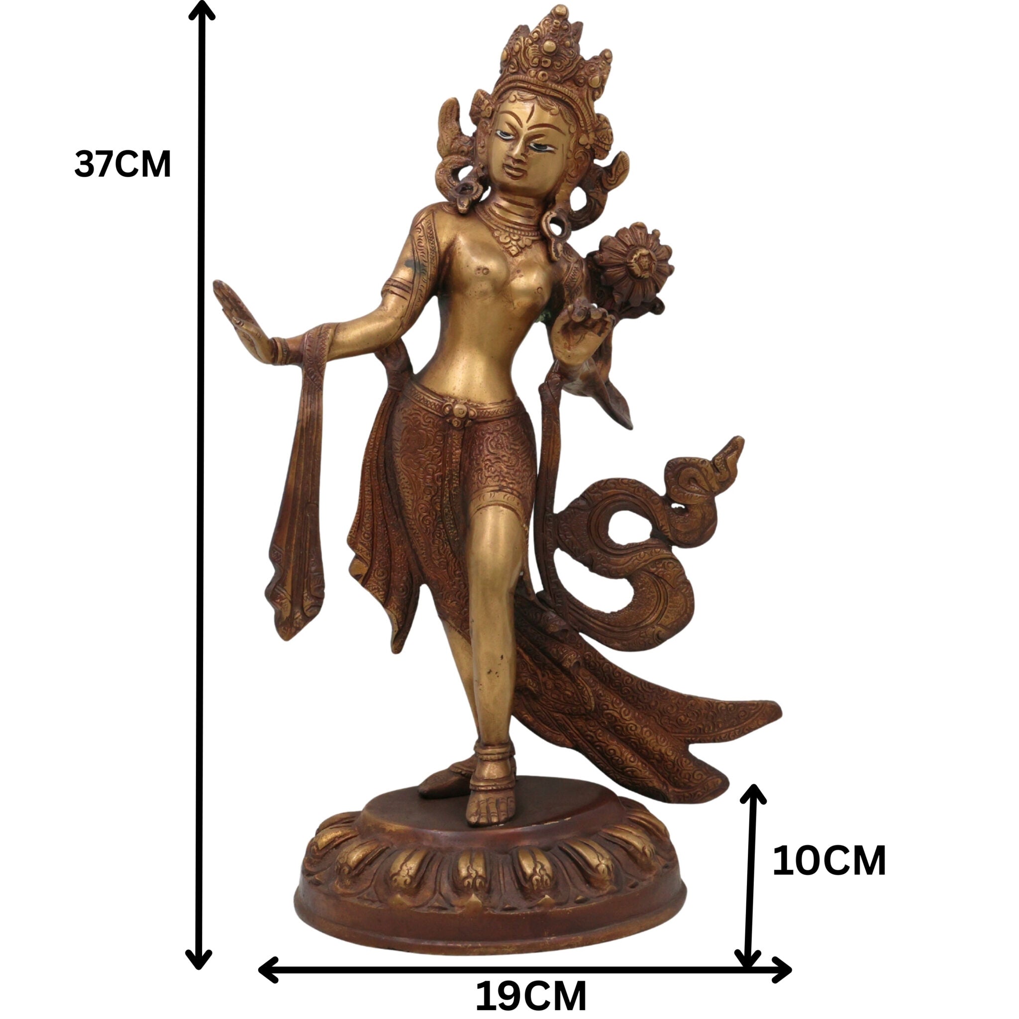 Handcrafted Brass Tibetan Tara Maa Idol | Green Tara | White Tara | Tara Devi Mata Murti Vigraha Moorti Sculpture for Pooja, Home Temple & Gifts, Gold, 15 Inch, 1 Piece