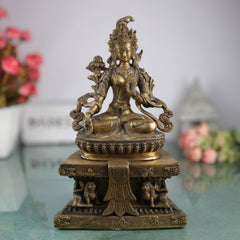 Brass Tibetan Tara Maa Idol – Green Tara | White Tara | Jetsun Dolma | Arya Tara Devi Murti | Tara Mata Statue for Pooja, Home Decor & Gifts, Gold, 12 Inch, 1 Piece