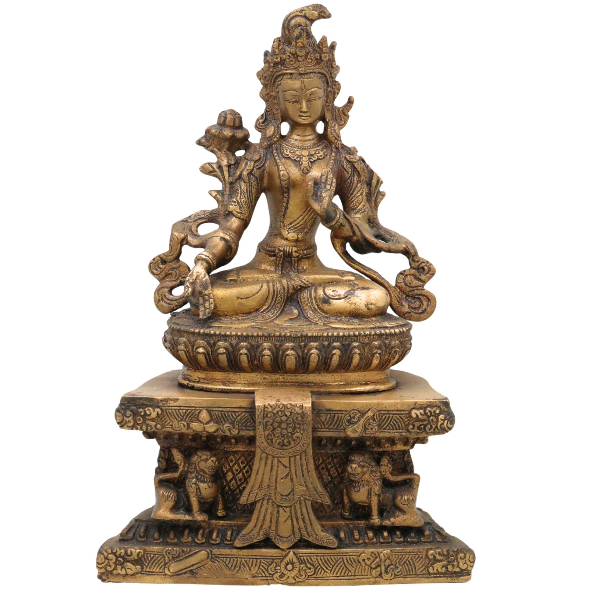 Brass Tibetan Tara Maa Idol – Green Tara | White Tara | Jetsun Dolma | Arya Tara Devi Murti | Tara Mata Statue for Pooja, Home Decor & Gifts, Gold, 12 Inch, 1 Piece