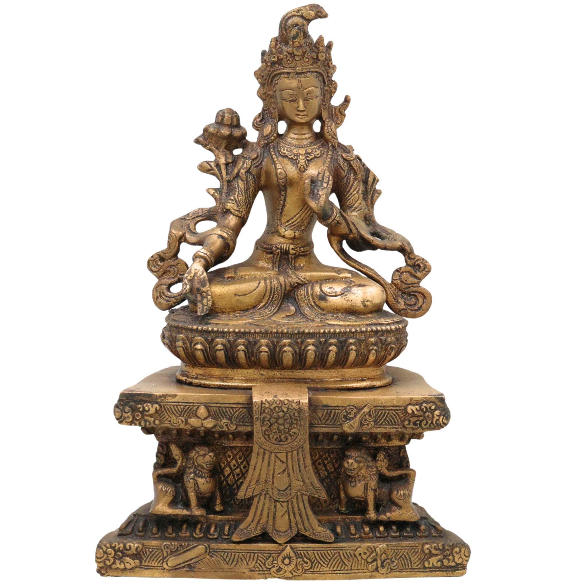 Brass Tibetan Tara Maa Idol – Green Tara | White Tara | Jetsun Dolma | Arya Tara Devi Murti | Tara Mata Statue for Pooja, Home Decor & Gifts, Gold, 12 Inch, 1 Piece