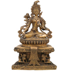 Brass Tibetan Tara Maa Idol – Green Tara | White Tara | Jetsun Dolma | Arya Tara Devi Murti | Tara Mata Statue for Pooja, Home Decor & Gifts, Gold, 12 Inch, 1 Piece