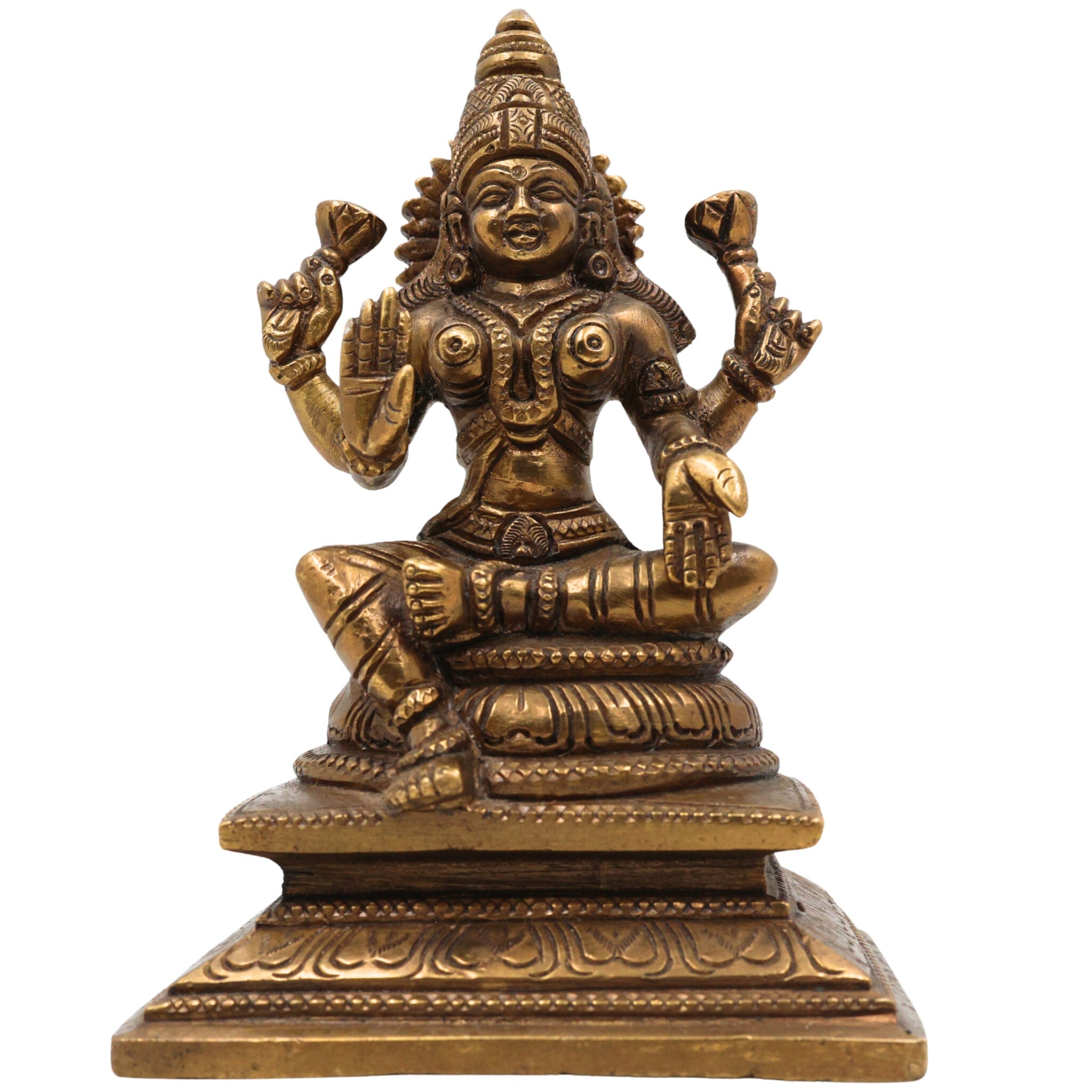 Handcrafted Brass Mahalakshmi Idol – Traditional Pital Laxmi Murti for Pooja Room, Home Temple & Prosperity Decor,Gold, 6.5 Inch, 1 Piece