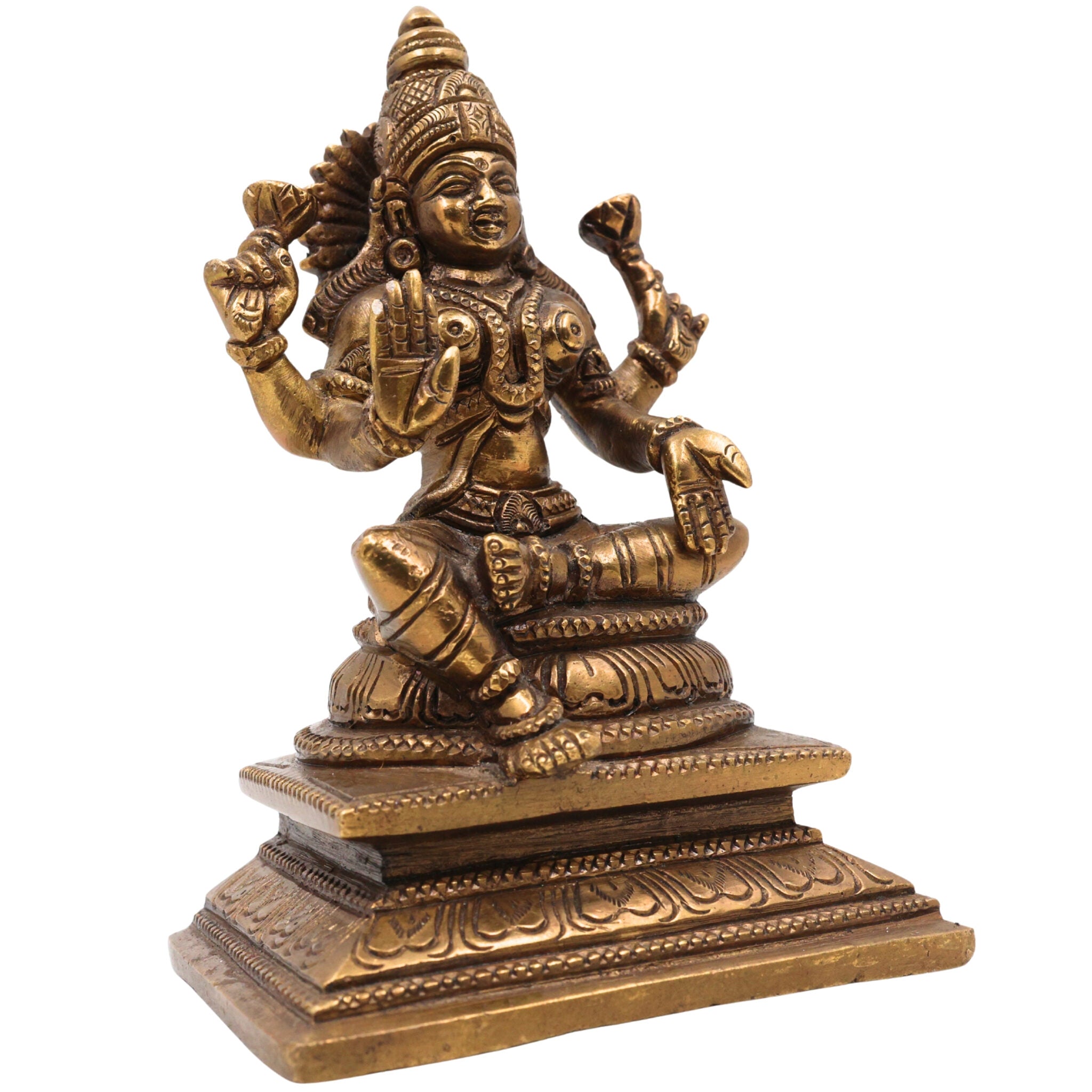Handcrafted Brass Mahalakshmi Idol – Traditional Pital Laxmi Murti for Pooja Room, Home Temple & Prosperity Decor,Gold, 6.5 Inch, 1 Piece