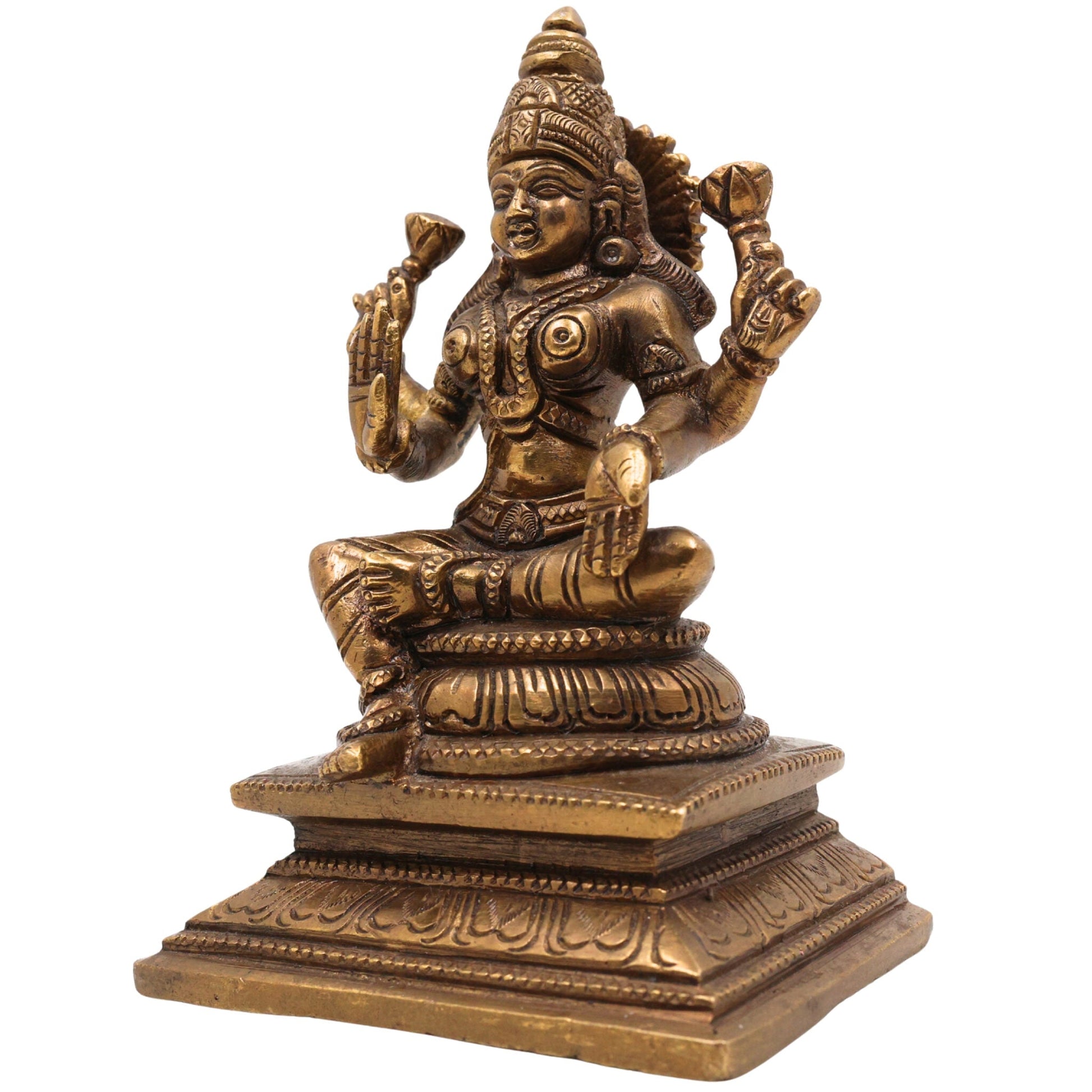 Handcrafted Brass Mahalakshmi Idol – Traditional Pital Laxmi Murti for Pooja Room, Home Temple & Prosperity Decor,Gold, 6.5 Inch, 1 Piece