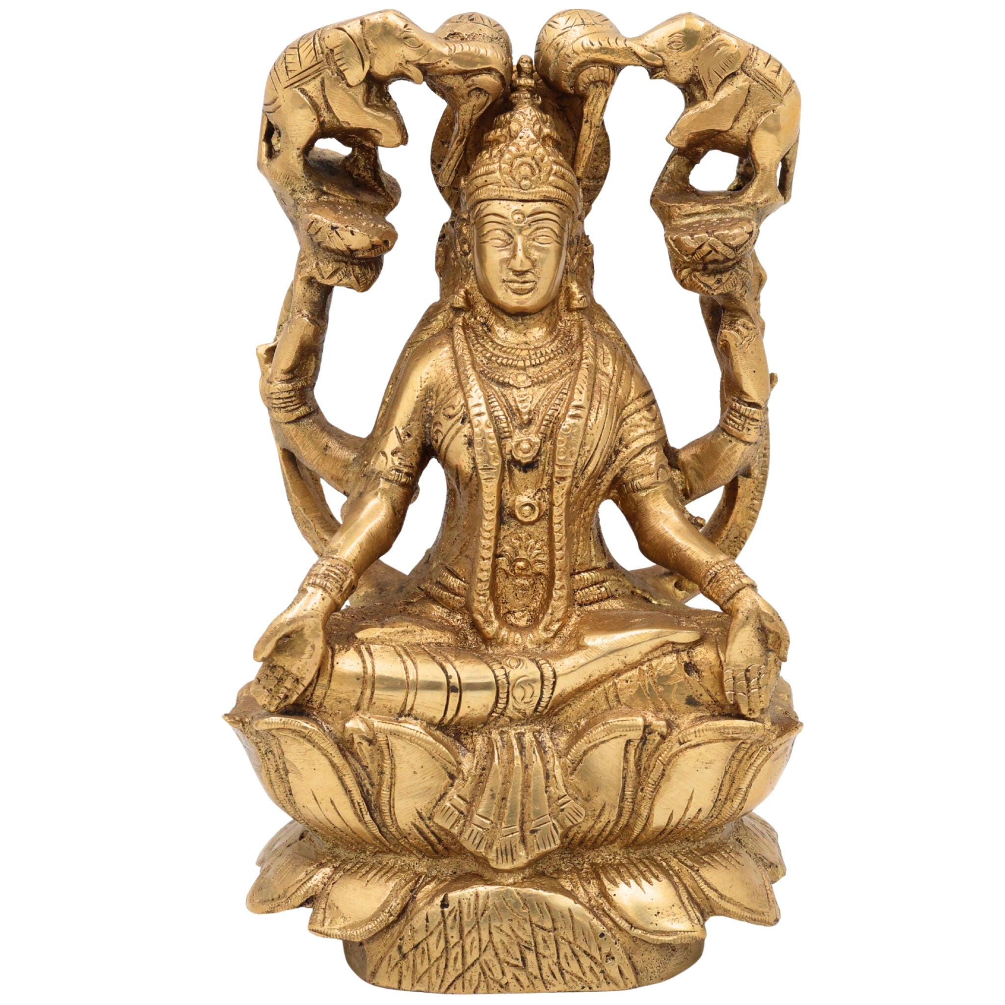Handcrafted Brass Gaja Lakshmi Idol | Lakshmi Devi with Elephants | Gajalakshmi Murti for Pooja, Temple & Home Decor, Gold, 7 Inch, 1 Piece