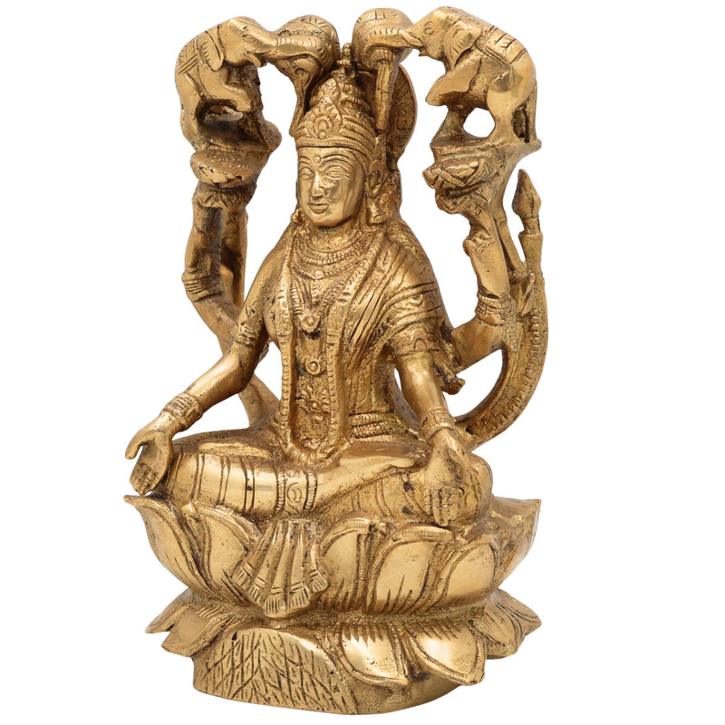 Handcrafted Brass Gaja Lakshmi Idol | Lakshmi Devi with Elephants | Gajalakshmi Murti for Pooja, Temple & Home Decor, Gold, 7 Inch, 1 Piece
