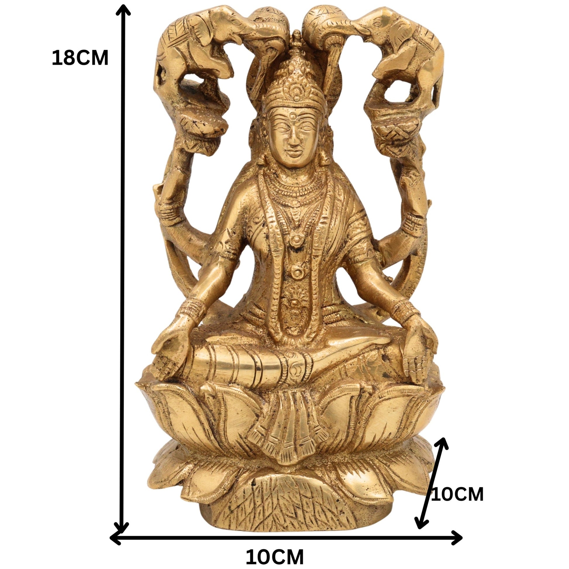 Handcrafted Brass Gaja Lakshmi Idol | Lakshmi Devi with Elephants | Gajalakshmi Murti for Pooja, Temple & Home Decor, Gold, 7 Inch, 1 Piece