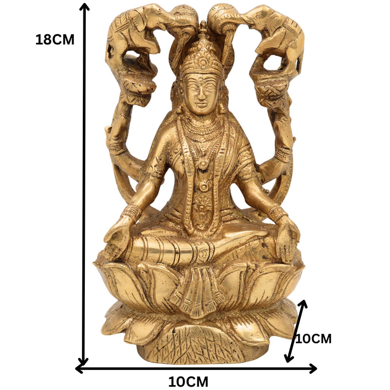 Handcrafted Brass Gaja Lakshmi Idol | Lakshmi Devi with Elephants | Gajalakshmi Murti for Pooja, Temple & Home Decor, Gold, 7 Inch, 1 Piece