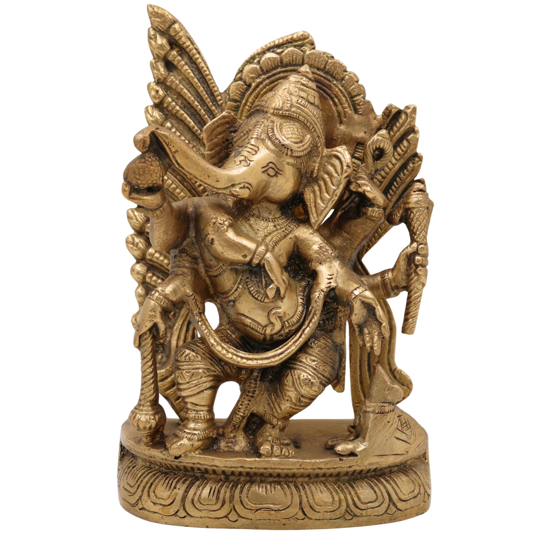 Handcrafted Brass Ganpati Idol | Vinayaka Ganesha Murti for Home Temple Pooja Decor | Peetal Ekadanta Statue | Vighnaharta Ganapati Showpiece by Bhunes, Gold, 7 Inch, 1 Piece